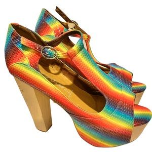 Jeffery Campbell Rainbow Platform Stiletto Peep Toe Heels